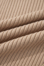 Light French Beige Ribbed Knit Contrast Trim Round Neck Horseshoe Sweater Vest