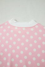Pink Polka Dot Print Mock Neck Short Sleeve Top Shift Pant Set