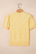 Yellow Cream Elegant Polka Dot Bubble Short Sleeve Sweater