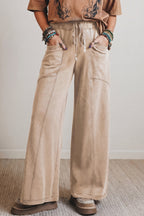 Smoke Grey Mineral Wash Drawstring Retro High Waist Wide Leg Western Pants