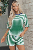 Striped Drop Shoulder Boxy Casual Terry Short Set