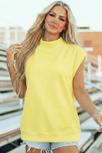 Solid Color High Neck Cap Sleeve Loose Top