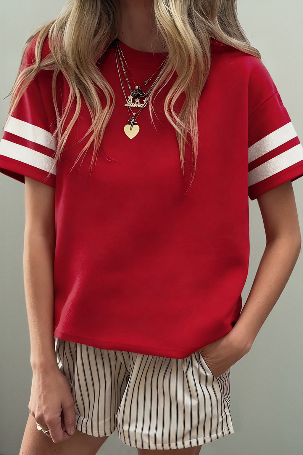 Varsity Striped Short Sleeve Crew Neck T Shirt