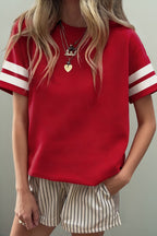 Varsity Striped Short Sleeve Crew Neck T Shirt