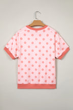 Color Block Trim Polka Dot Casual Tee