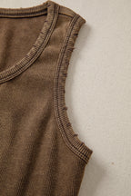 Coffee Vintage Distressed Ribbed Mineral Wash Tank Top