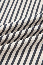 Black Stripe Polo Collar Half Zip Short Puff Sleeve Blouse