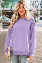 Horizontal Ribbed Exposed Seam Detail Drop Shoulder Baggy Pullover