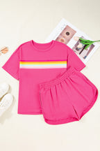 Vibrant Striped Detail Athleisure 2pcs Short Set