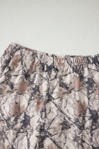 Khaki Woodland Camo Print Long Sleeve Top Casual Short Set