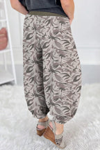 Khaki Drawstring Contrast Waistband Camouflage Cargo Barrel Pants