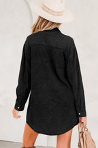 Chest Pocket Raw Hem Denim Loose Shirt Dress