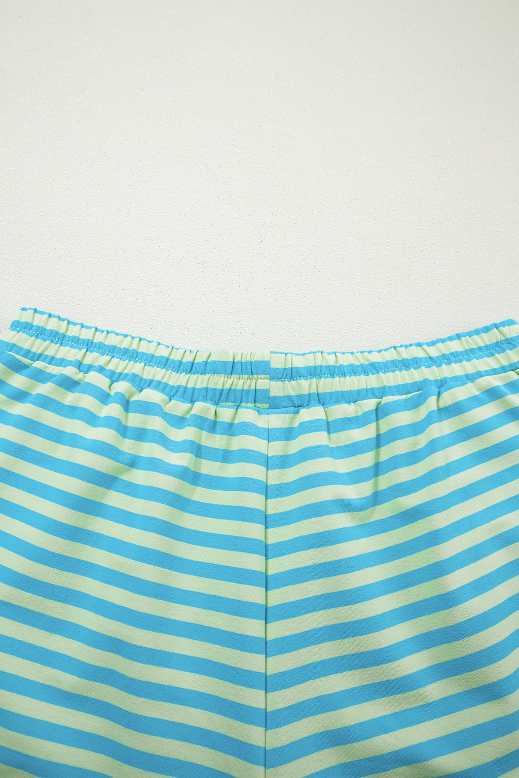 Striped Color Block Detail Long Sleeve Pullover Elastic Waist Pull On Shorts 2pcs Set