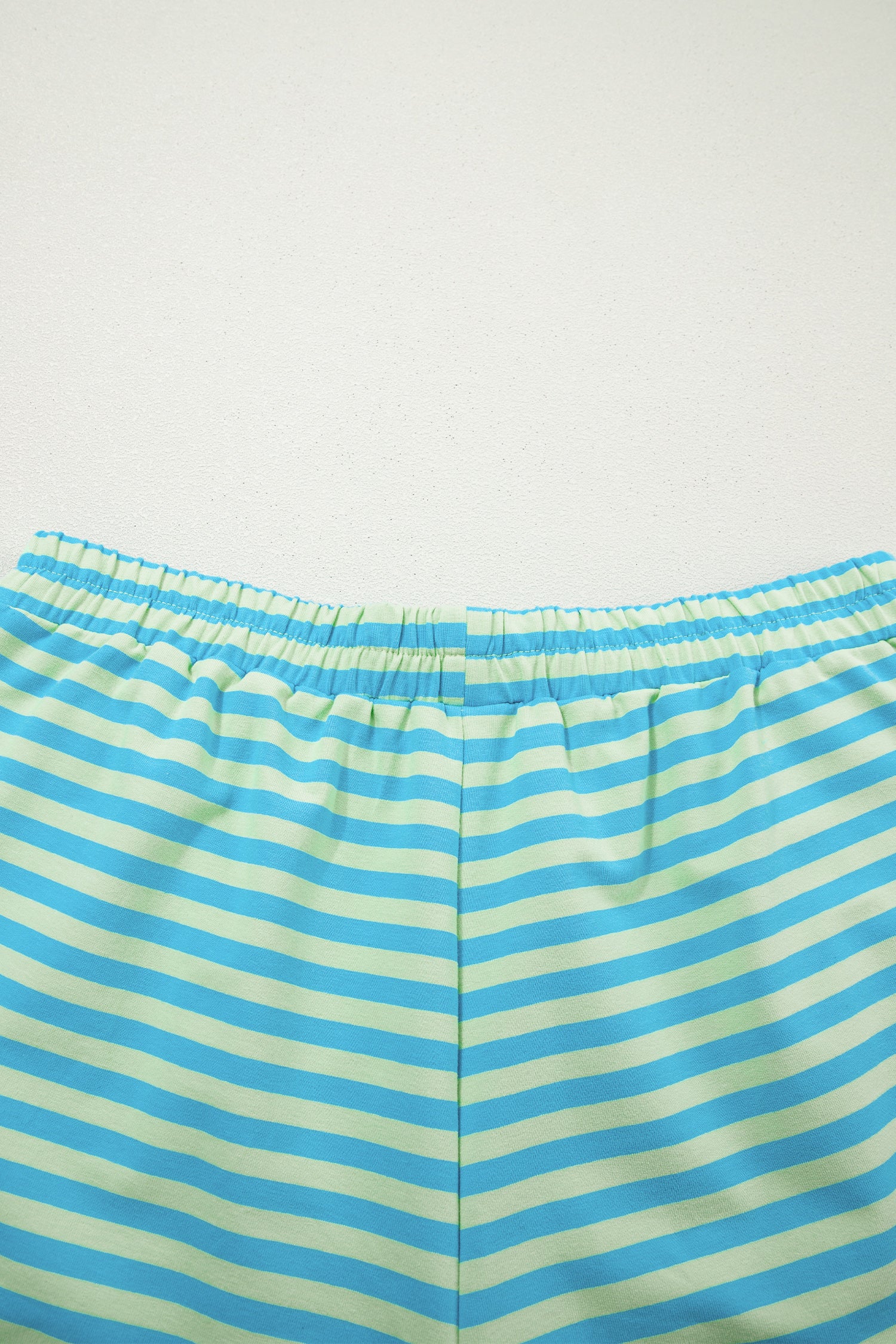 Striped Color Block Detail Long Sleeve Pullover Elastic Waist Pull On Shorts 2pcs Set