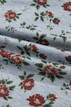 Grey Retro Floral Print Denim Patchwork Plus Size Polo Tee
