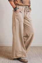 Smoke Grey Mineral Wash Drawstring Retro High Waist Wide Leg Western Pants