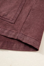 Coffee Corduroy Collar Zipped Front Denim Jacket