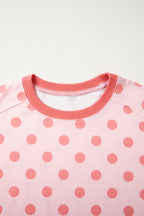 Color Block Trim Polka Dot Casual Tee