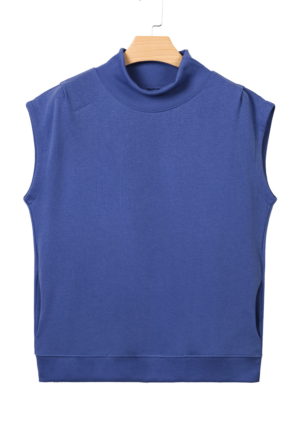 Solid Color High Neck Cap Sleeve Loose Top