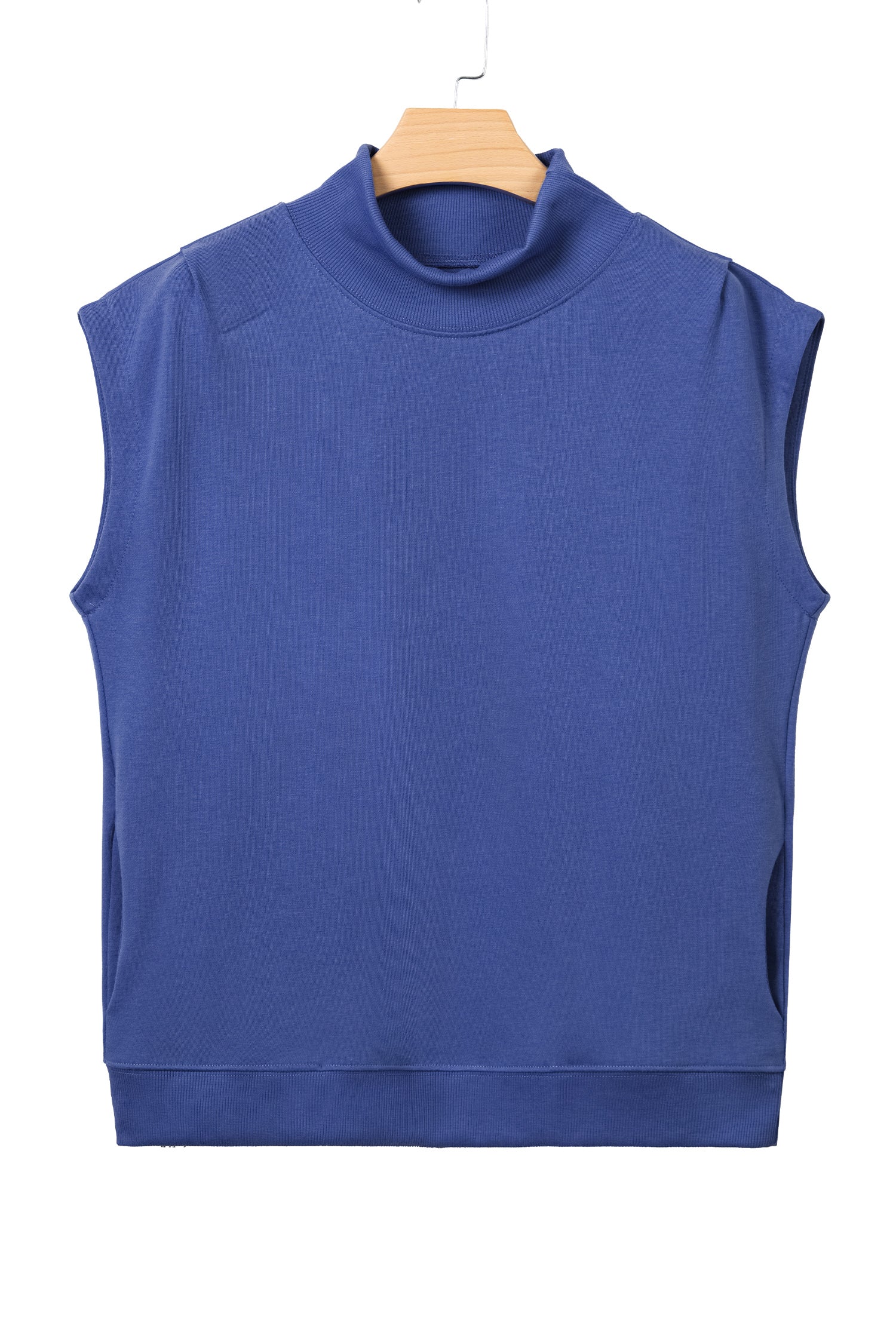 Solid Color High Neck Cap Sleeve Loose Top