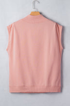 Solid Color High Neck Cap Sleeve Loose Top