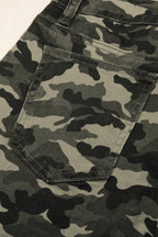 Green Camouflage Print Multi Pocketed Womens Denim Pants