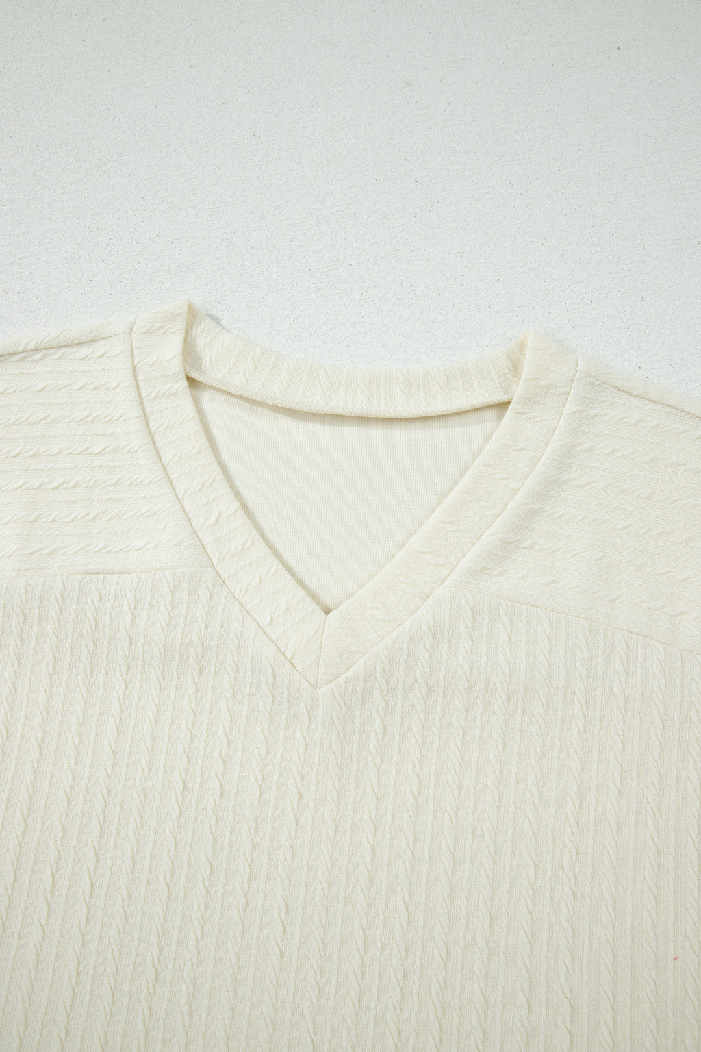 Beige Twisted Texture Knit V Neck T Shirt