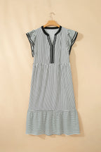 Striped Plus Size Slit V Neck Tiered Flutter Sleeve Maxi Dress