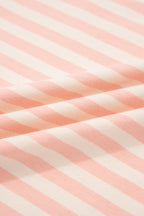 Pink Stripe Contrast Neck Loose Tee and Drawstring Shorts Set