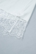 White Asymmetric Lace Hem Patchwork Tee
