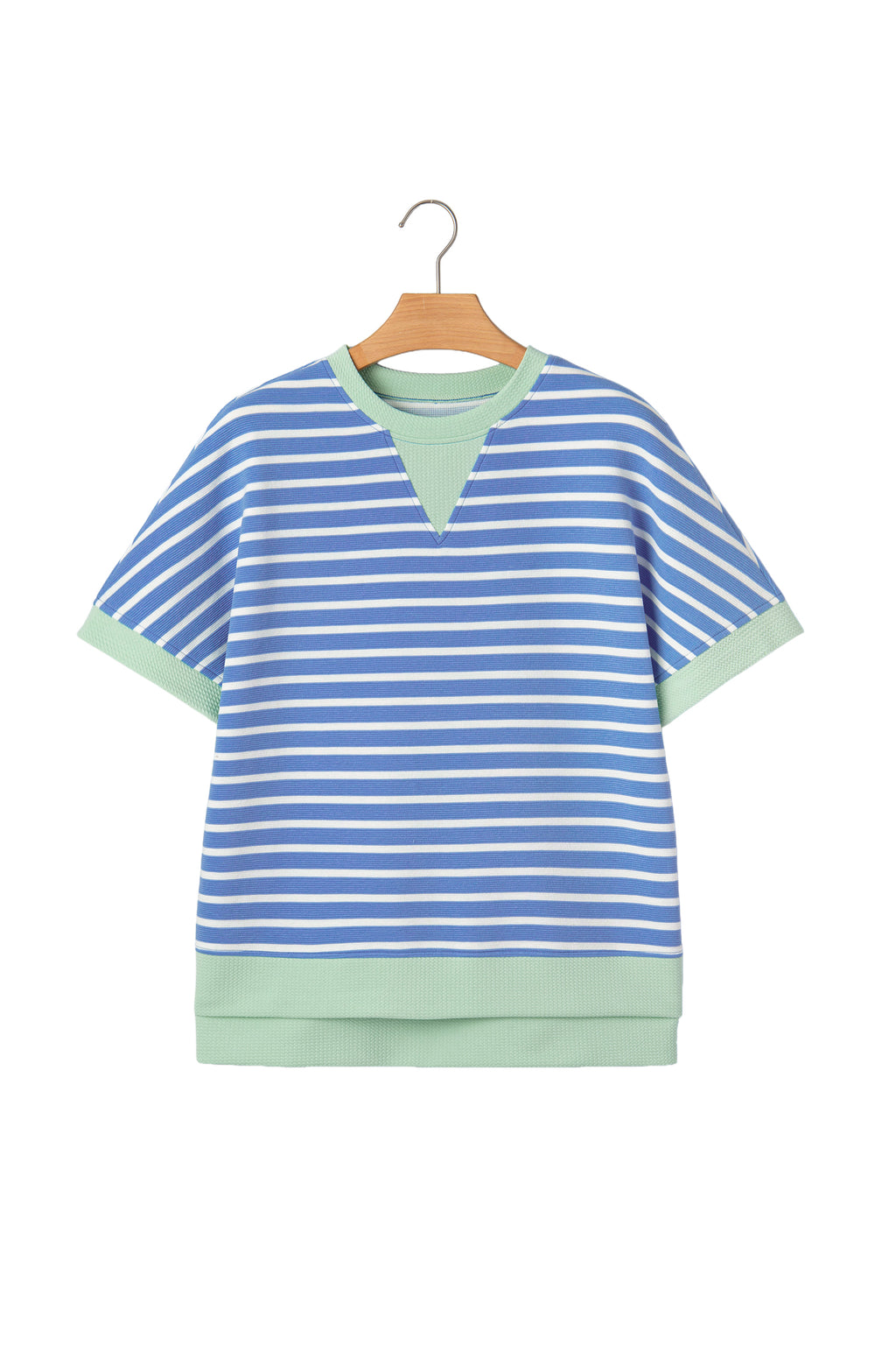 Striped Contrast Trim Loose Short Sleeve Top