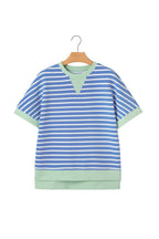Striped Contrast Trim Loose Short Sleeve Top