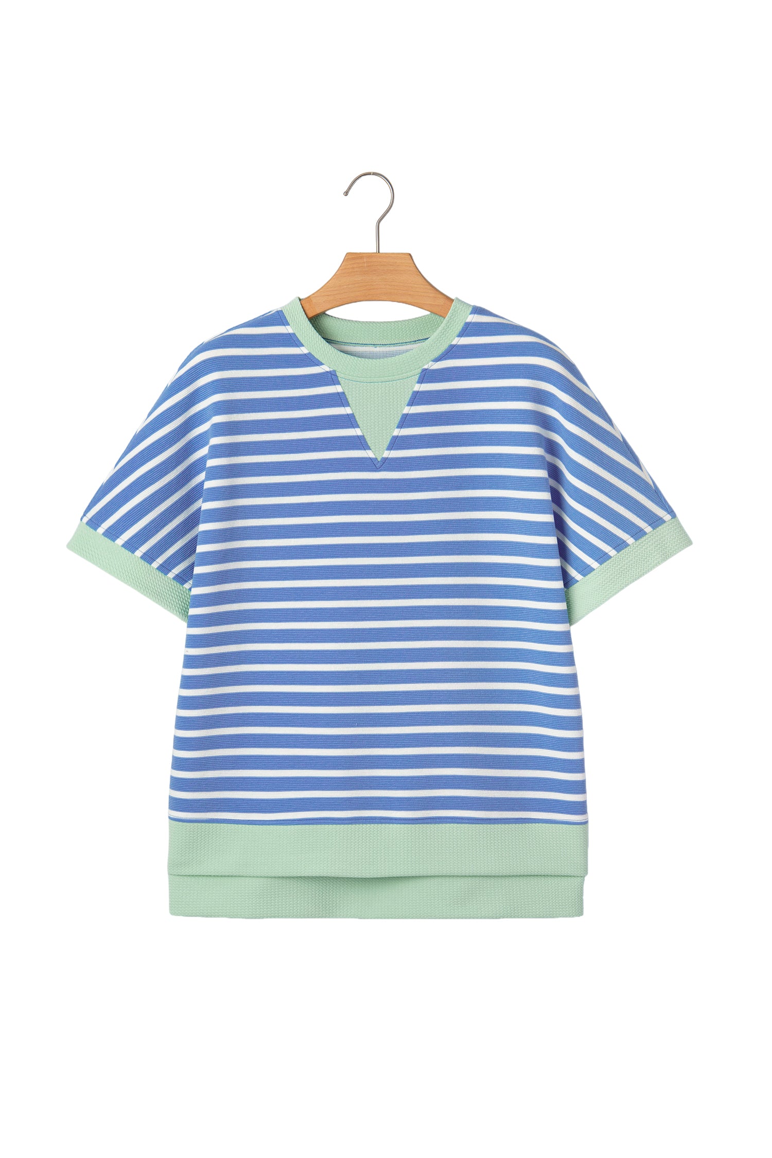 Striped Contrast Trim Loose Short Sleeve Top