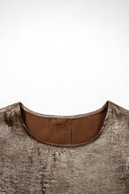 Gold Metallic Round Neck Ruffle Trim Sleeveless Top