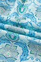 Sky Blue Paisley Print Puff Sleeve Loose Shirt