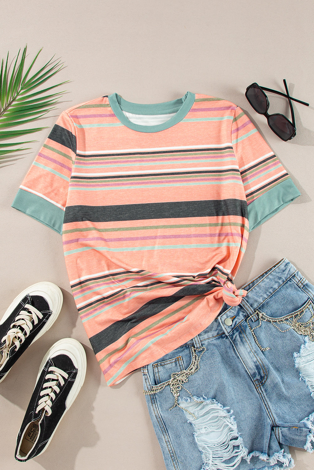 Multicolor Stripes Crew Neck T Shirt