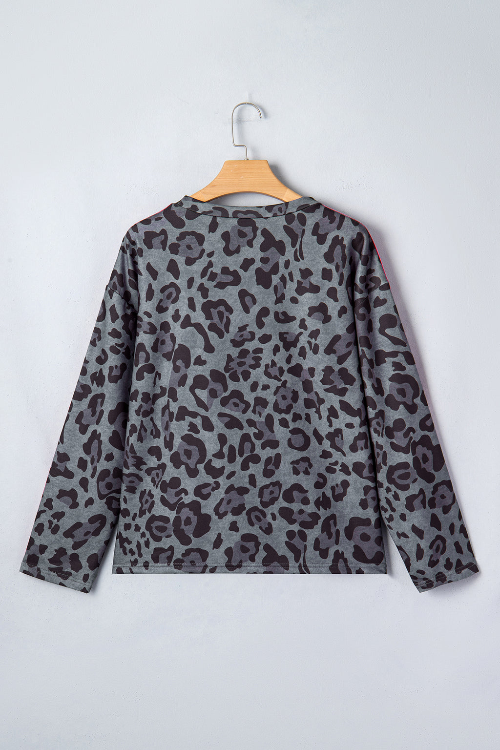 Leopard Print Varsity Striped Trim Long Sleeve Top