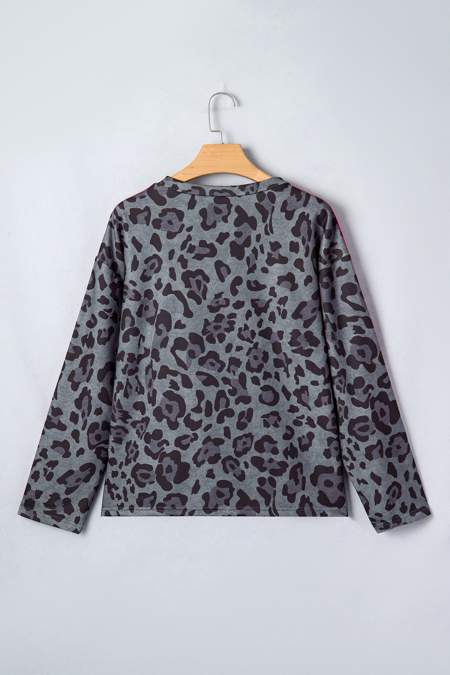 Leopard Print Varsity Striped Trim Long Sleeve Top