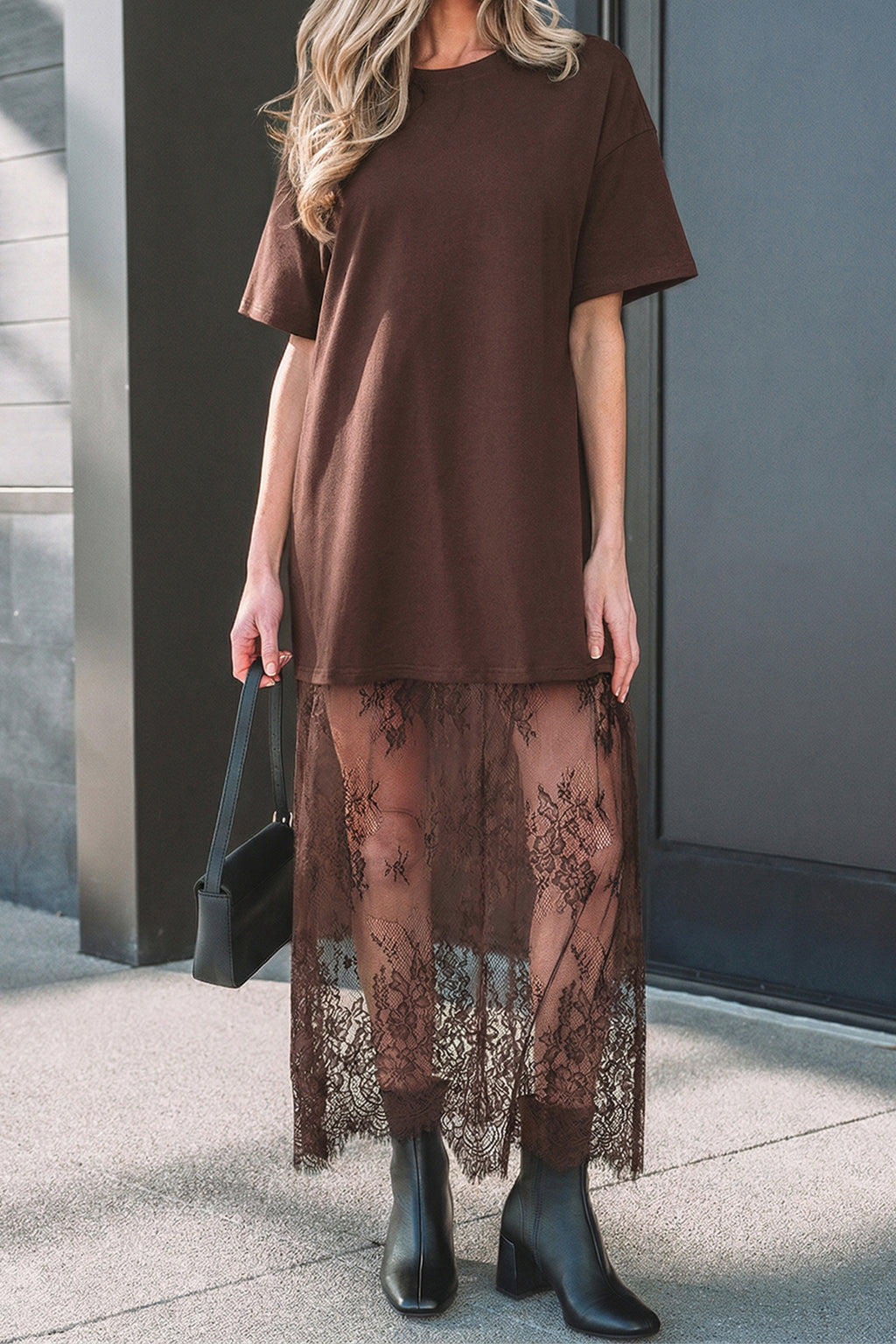 Floral Patchwork Short Sleeve T Shirt Loose Maxi Dress