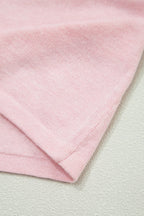Strawberry Pink Lacy V Neckline Short Sleeve Sweater