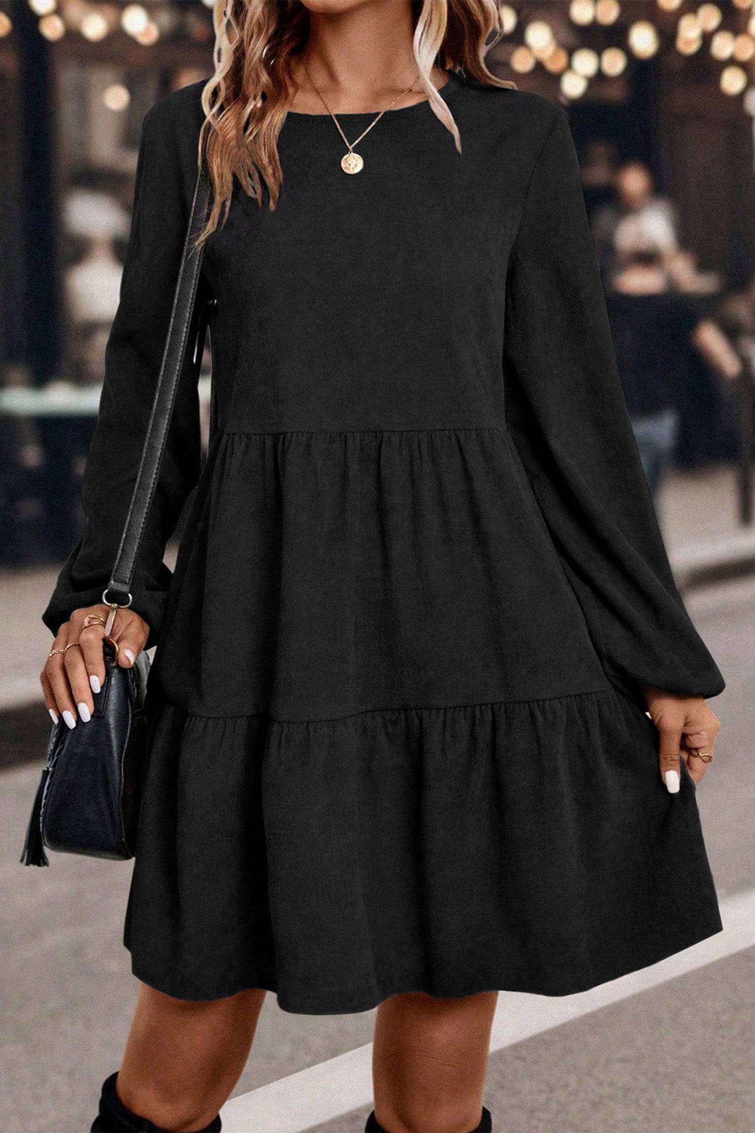 Lantern Sleeve Tiered Mini Dress