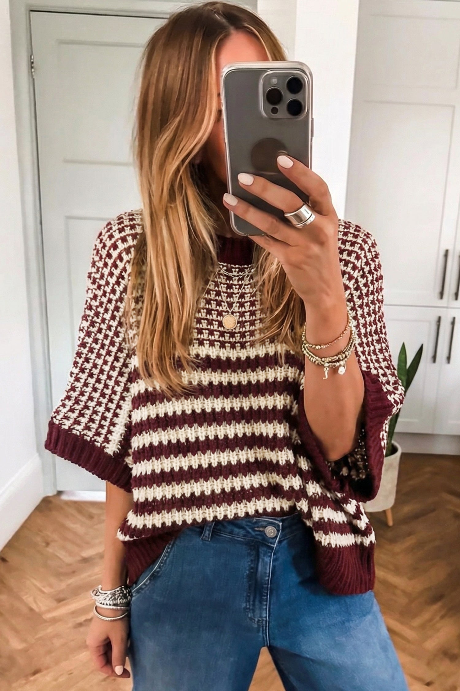 3/4 Draped Sleeve Slouchy Sweater