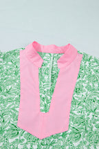 Green Plus Size Contrast Trim Flutter Sleeve Floral Kaftan Maxi Dress