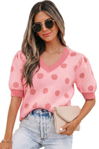 Polka Dot Puff Short Sleeve Sweater Top