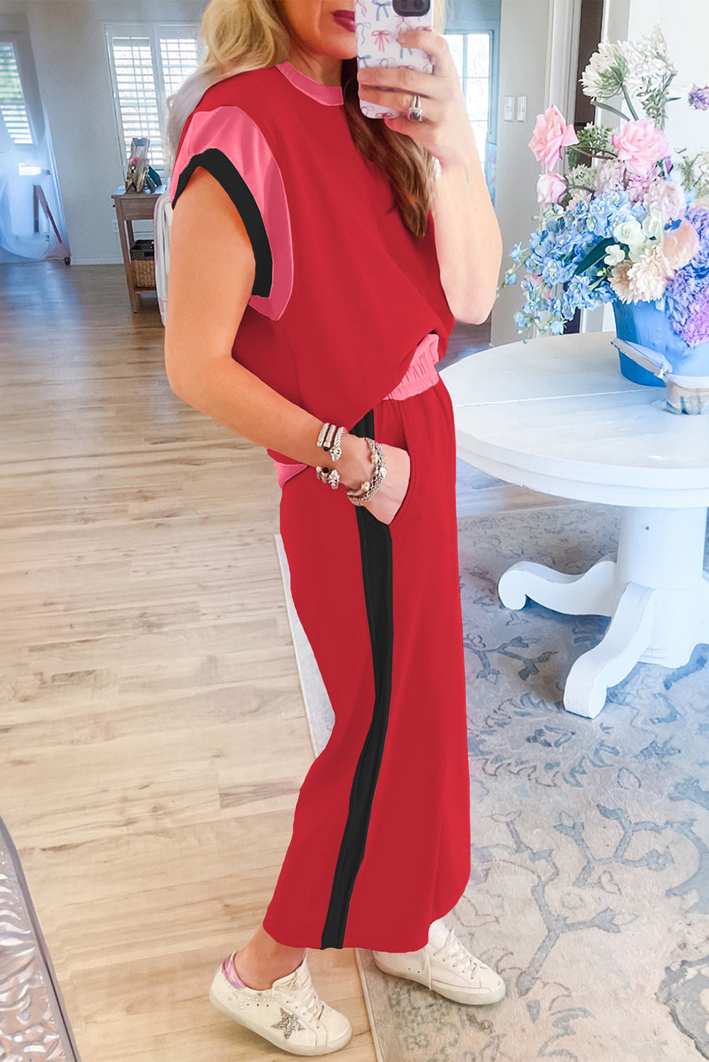 Colour Block Detail Casual Two-piece Set