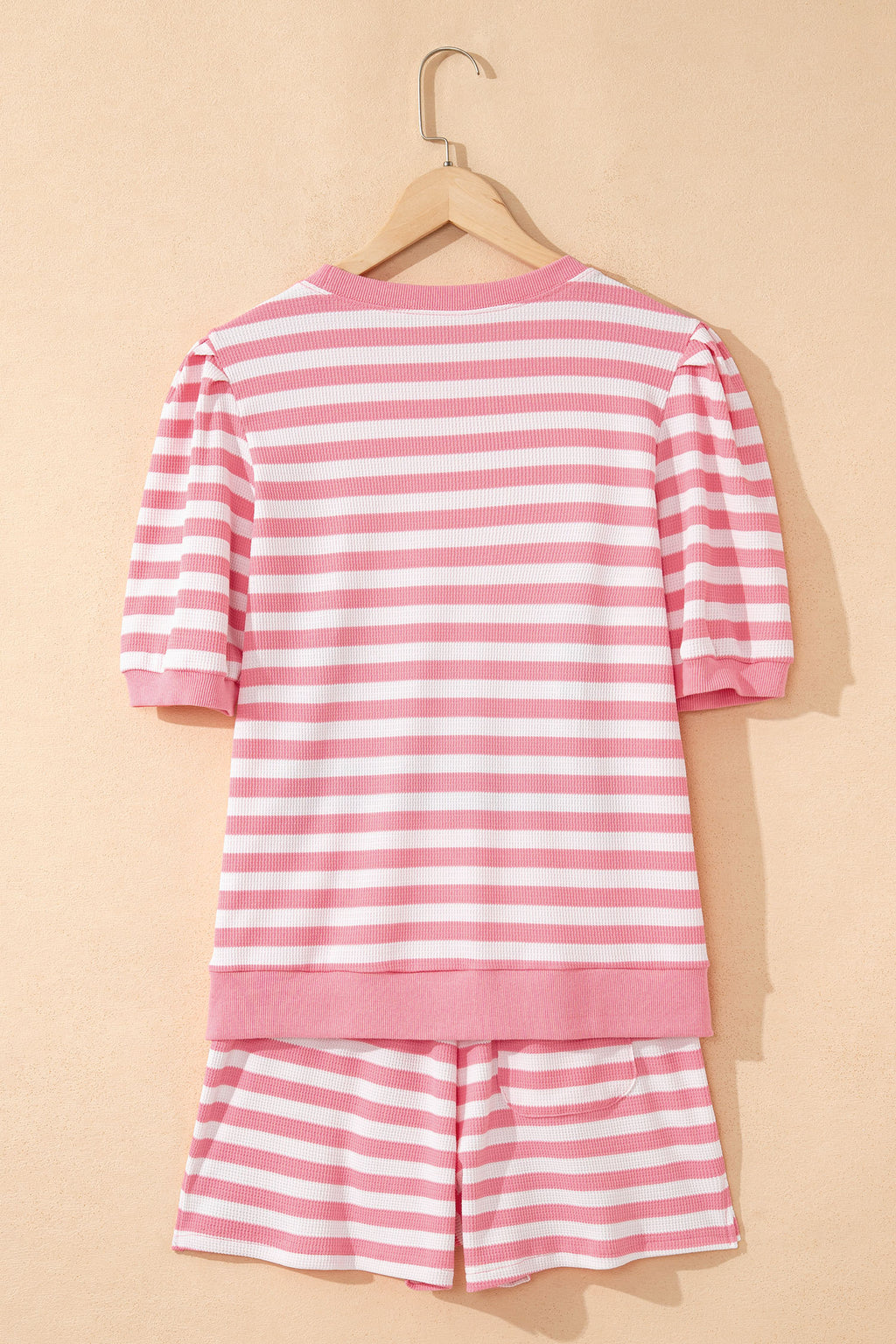 Striped Puff Short Sleeve T Shirt Matching Shorts Set