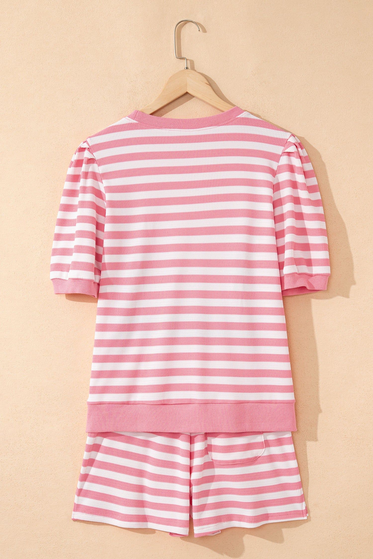 Striped Puff Short Sleeve T Shirt Matching Shorts Set