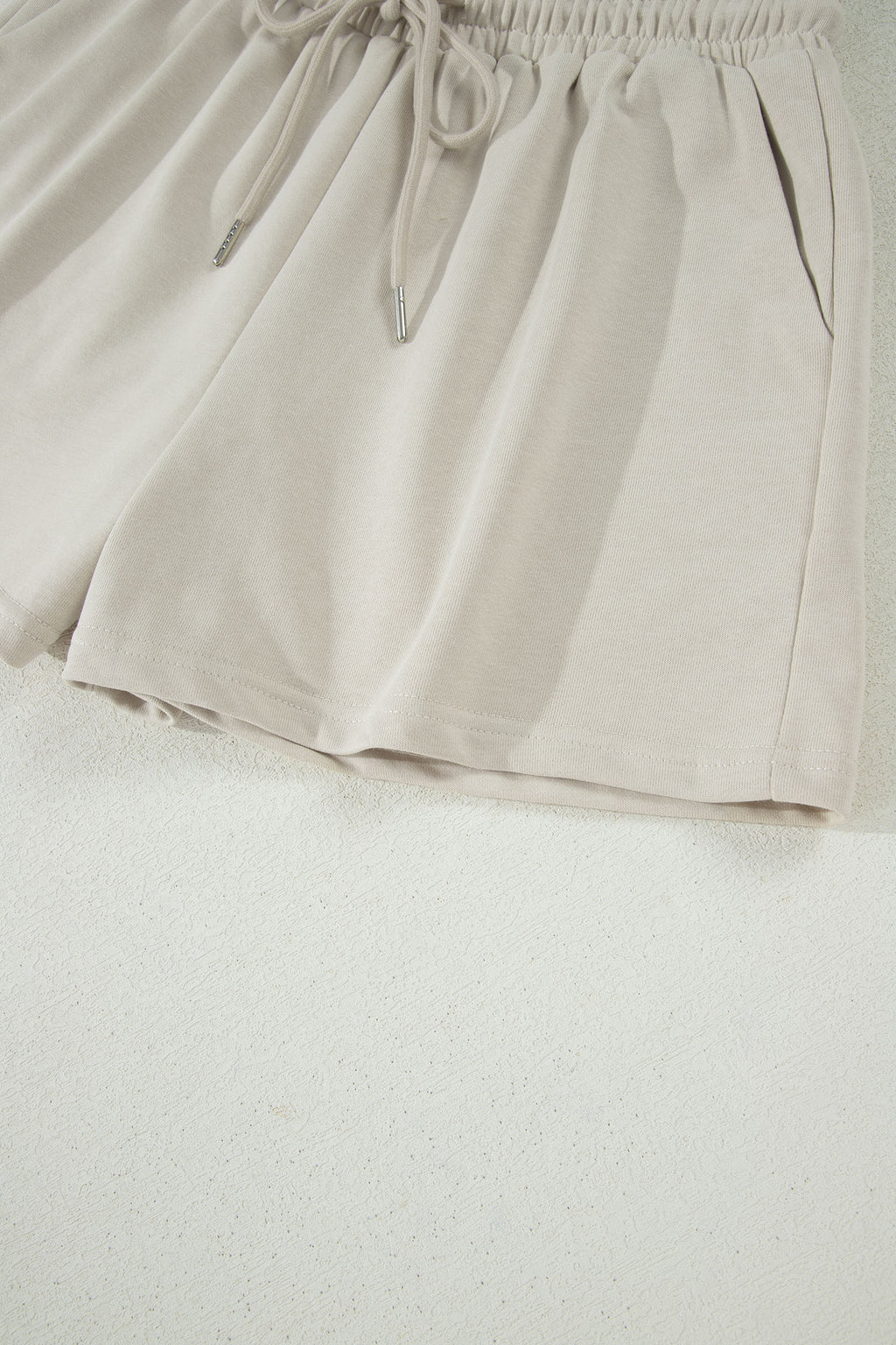 Solid Colour Puffy Loose Top Drawstring Shorts 2pcs Outfit