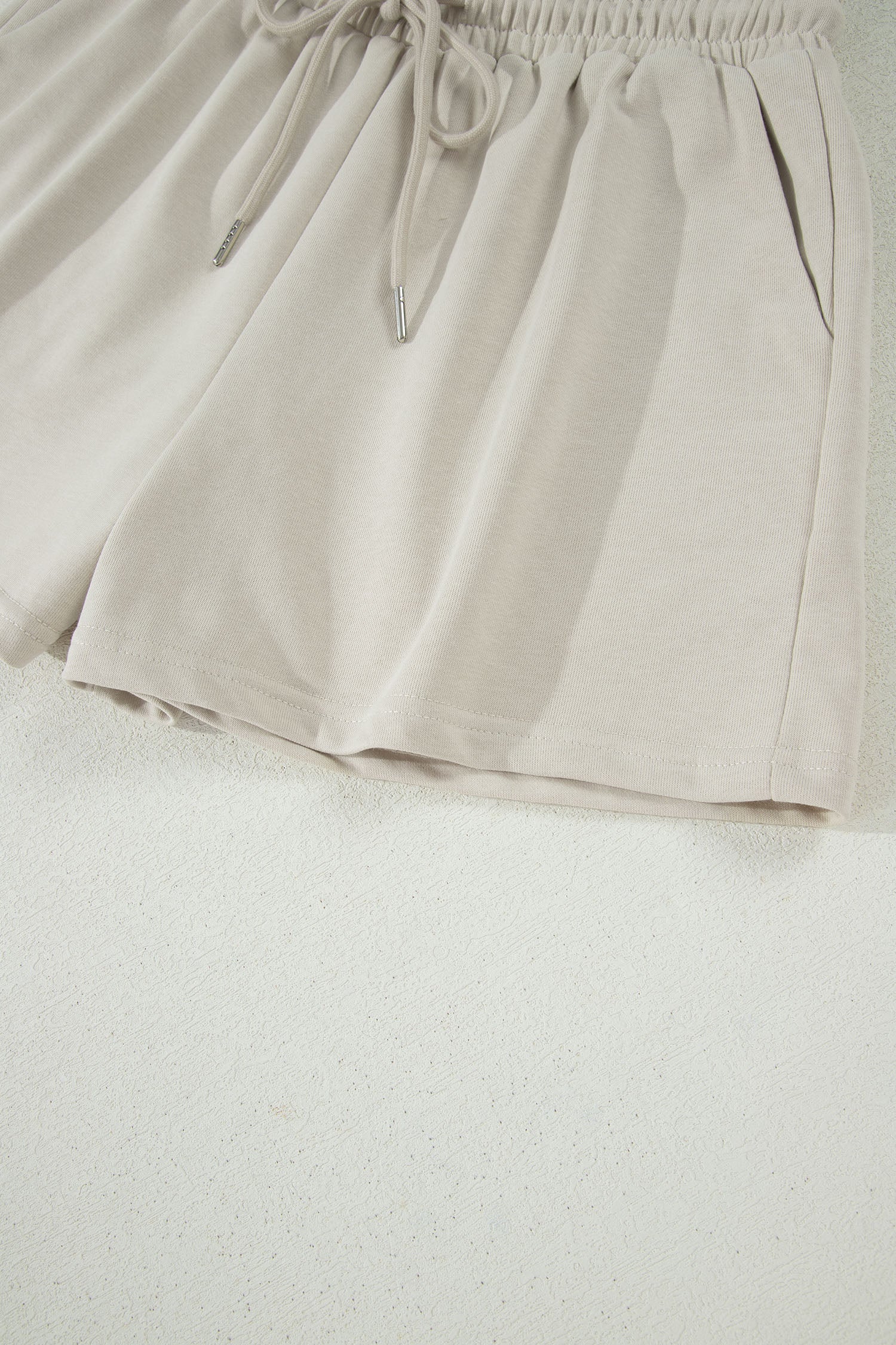 Solid Colour Puffy Loose Top Drawstring Shorts 2pcs Outfit