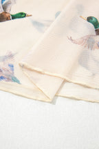 Beige Mallard Sheer Mesh Short Sleeve Top